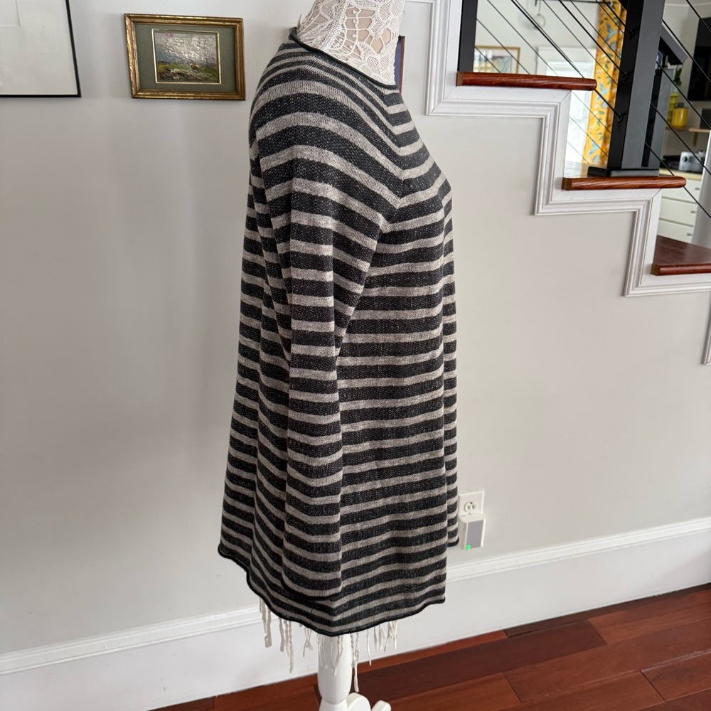 EILEEN FISHER Gray Organic Linen & Cotton Crewneck Long Sweater Small - Picture 2 of 4